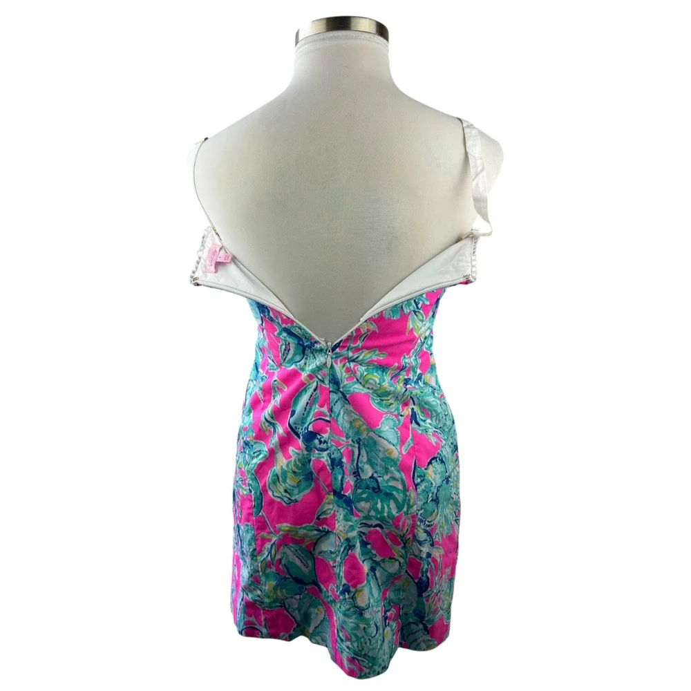 Lilly Pulitzer Brynn Strapless Dress Lobsters In Love Razz Crochet Shift Size 8 - Picture 15 of 16